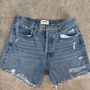Agolde Medium Blue Distressed High-Rise Denim Shorts